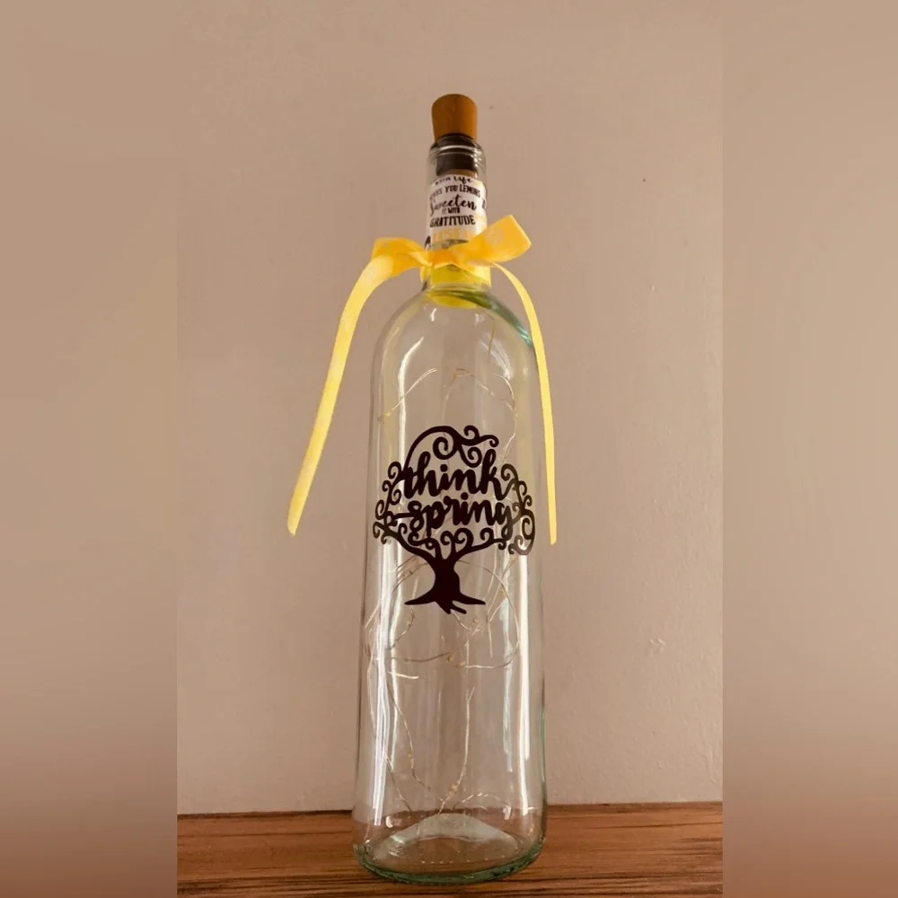 Hand Crafted- ‘Think Spring’ Wine bottle lantern